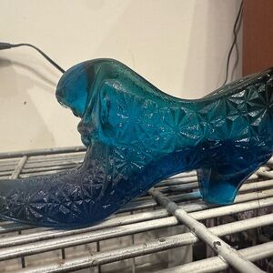 Fenton Teal Glass Decorative Shoe